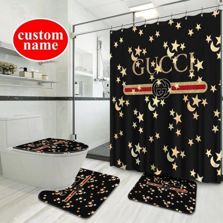 HOT Gucci custom Personalized bathroom shower curtain set 6