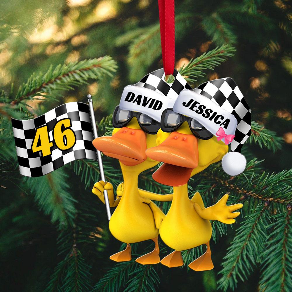 BEST Racing Duck Couple custom Personalized hanging ornament 9