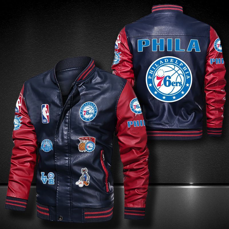 Philadelphia 76ers bomber leather jacket