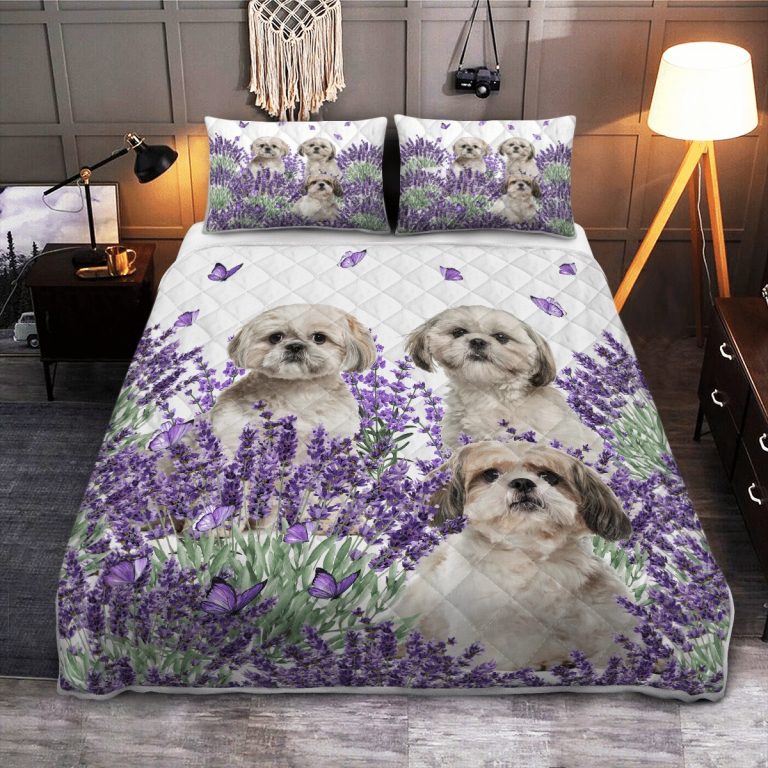 NEW Shih Tzu lavender Quilt bedding set 8