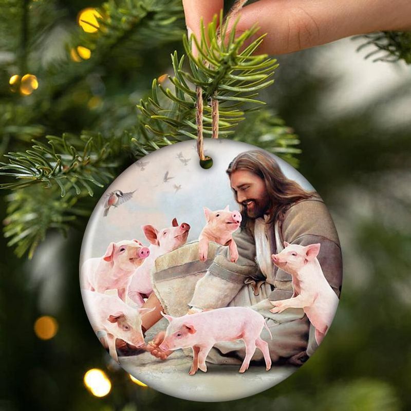 HOT Jesus Surrounded By Pigs Christmas ornament 4