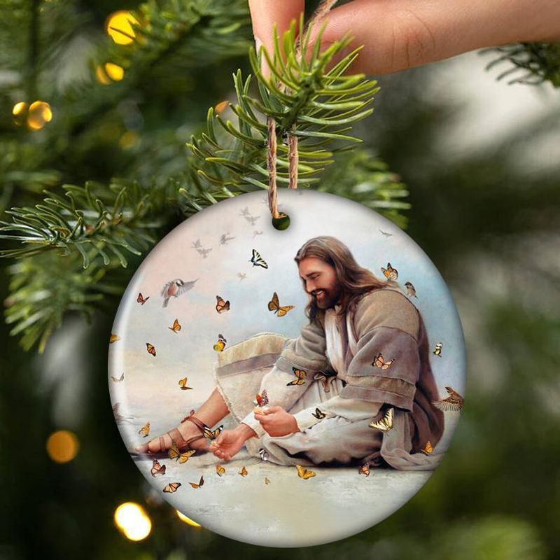 LIMITED Jesus Surrounded By Butterflies Christmas hanging ornament 2