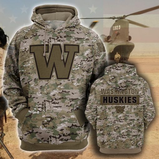 Washington huskies camo camouflage style veterans hoodie