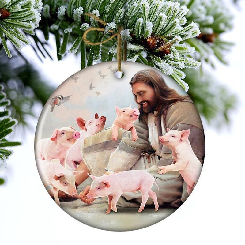 HOT Jesus Surrounded By Pigs Christmas ornament 5