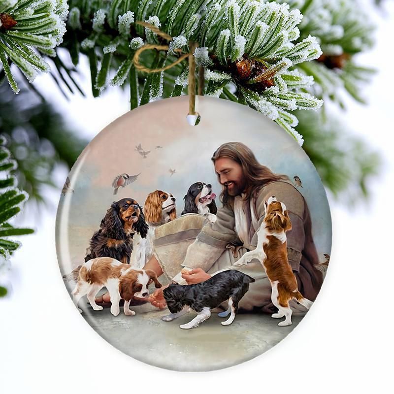 HOT Jesus Surrounded By Cavalier King Charles Spaniels Christmas ornament 5