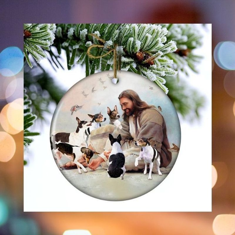 LIMITED Jesus Surrounded By Rat Terriers Christmas ornament 9