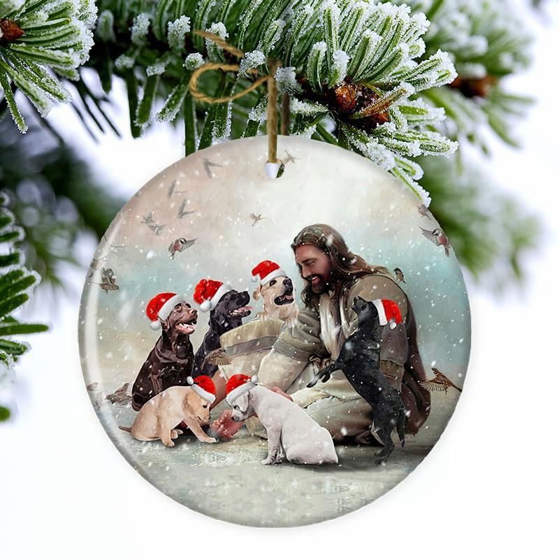 HOT Jesus Surrounded By Labrador Retrievers hanging ornament 5