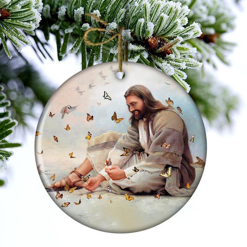 LIMITED Jesus Surrounded By Butterflies Christmas hanging ornament 5