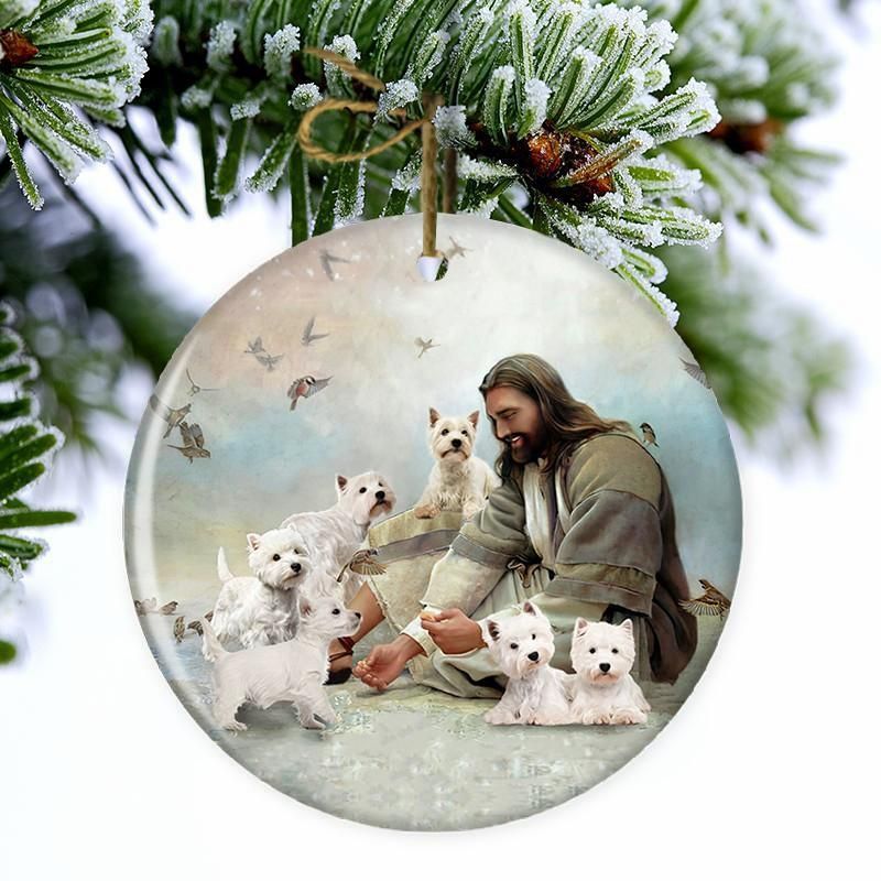 NEW Jesus Surrounded By West Highland White Terriers hanging ornament 1