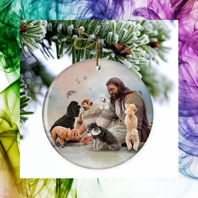 HOT Jesus Surrounded By Poodles Christmas ornament 4