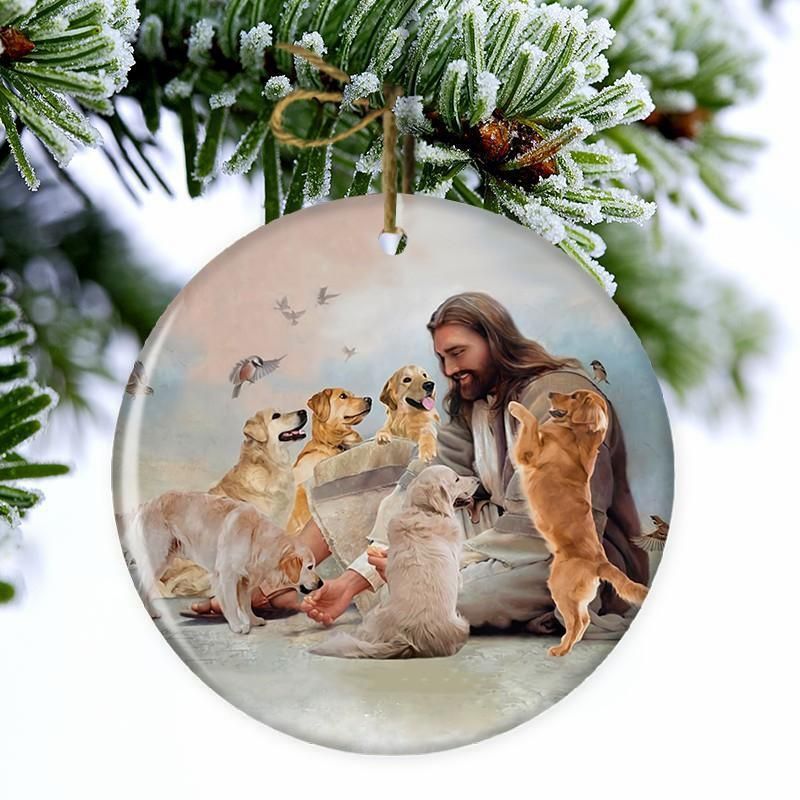 HOT Jesus Surrounded By Golden Retrievers Christmas ornament 5