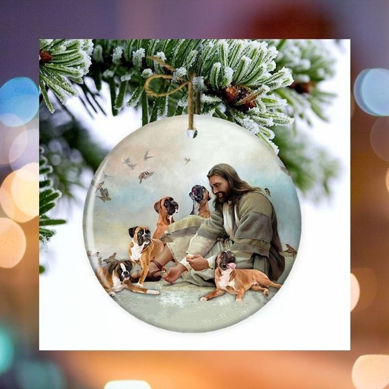 BEST Jesus Surrounded By Boxers Christmas ornament 1