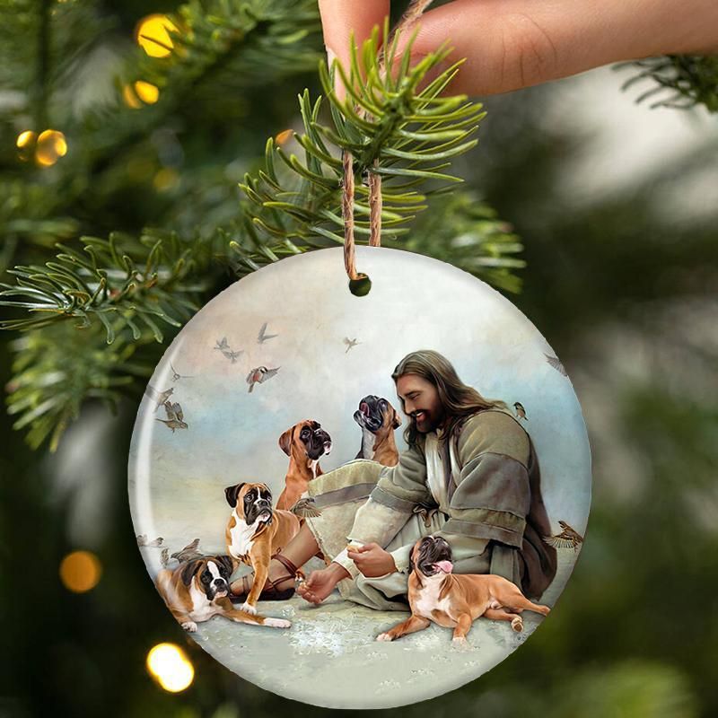BEST Jesus Surrounded By Boxers Christmas ornament 2