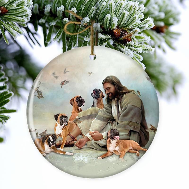 BEST Jesus Surrounded By Boxers Christmas ornament 5