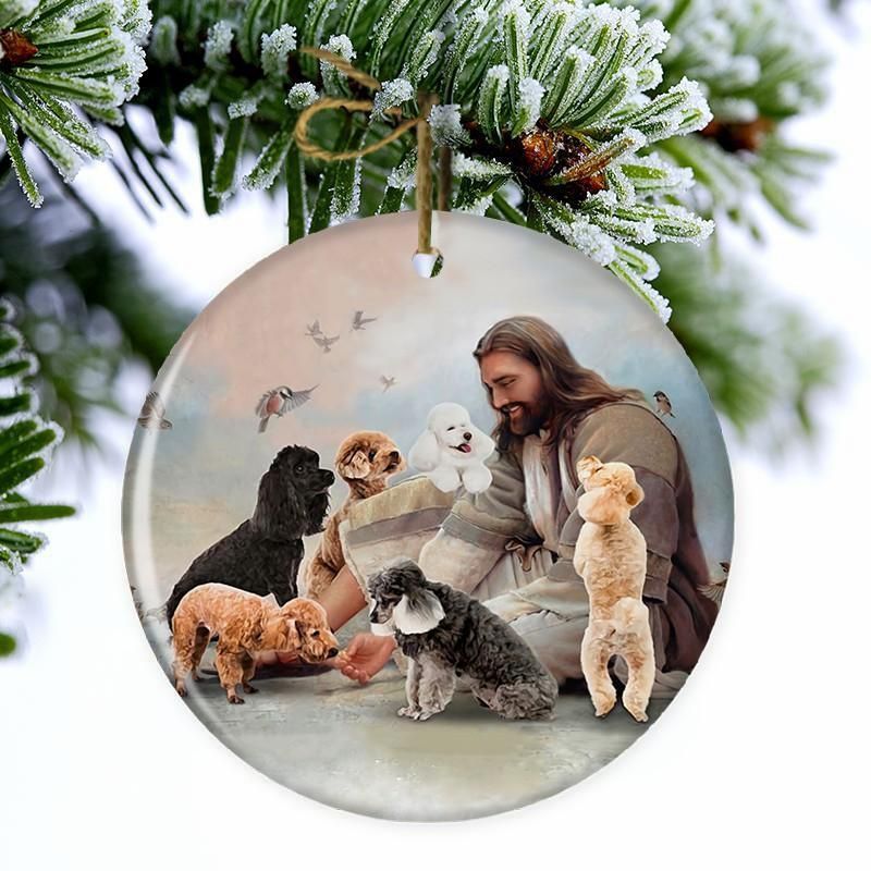 HOT Jesus Surrounded By Poodles Christmas ornament 1