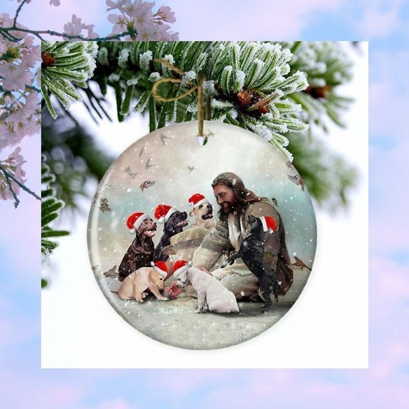 HOT Jesus Surrounded By Labrador Retrievers hanging ornament 4