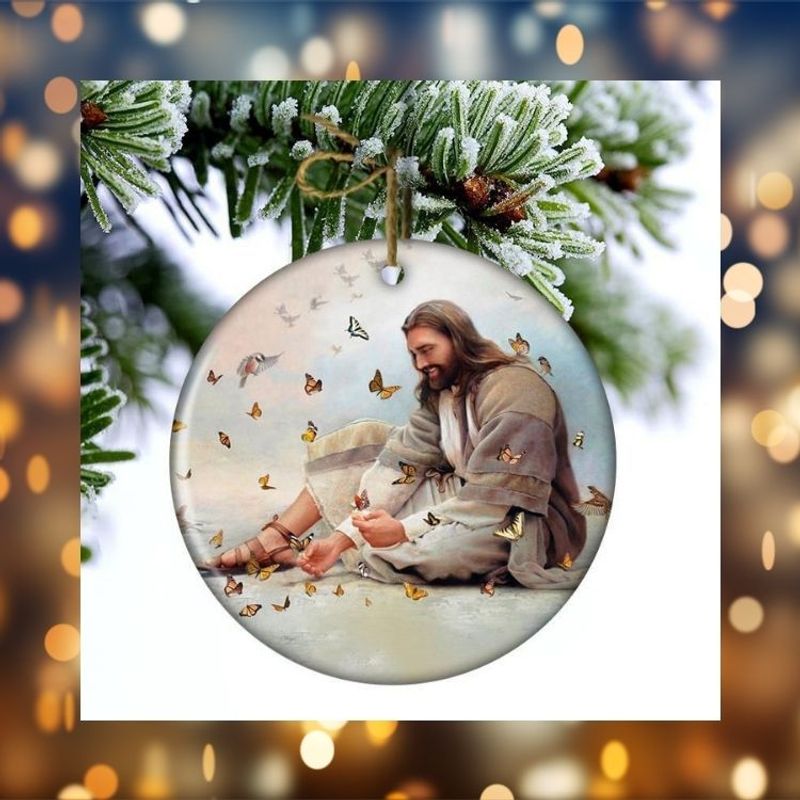 LIMITED Jesus Surrounded By Butterflies Christmas hanging ornament 1