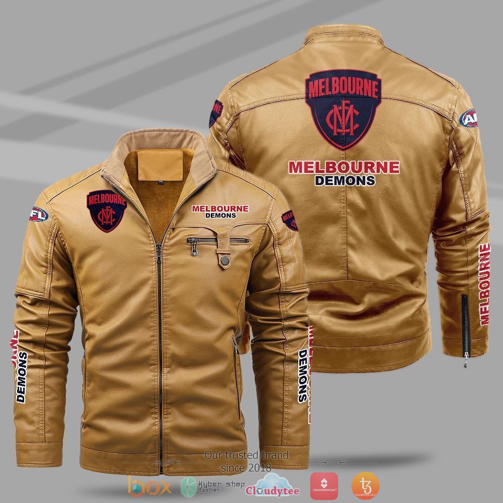 AFL_Melbourne_Demons_Fleece_leather_jacket_1