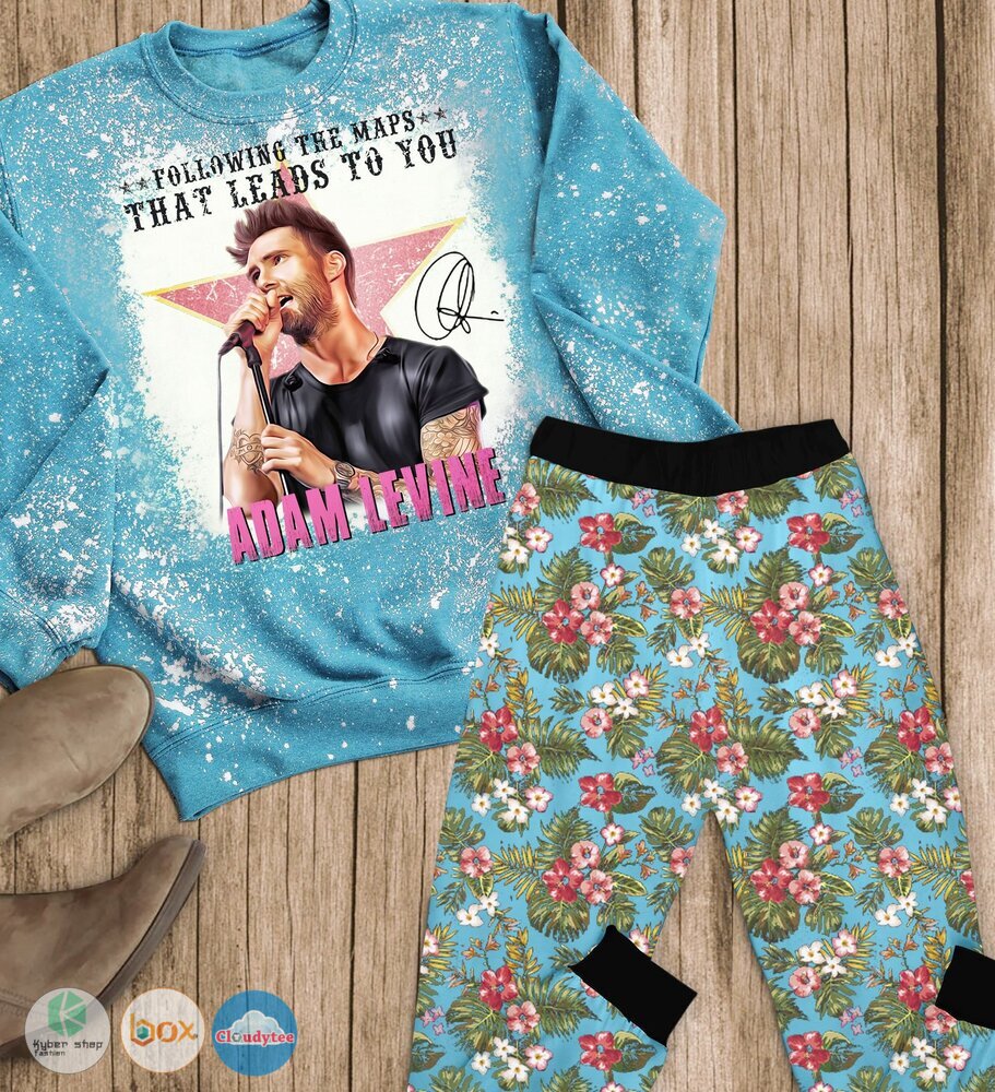 Adam_Levine_Following_the_maps_that_leads_to_you_flowers_long_sleeves_Pajamas_Set