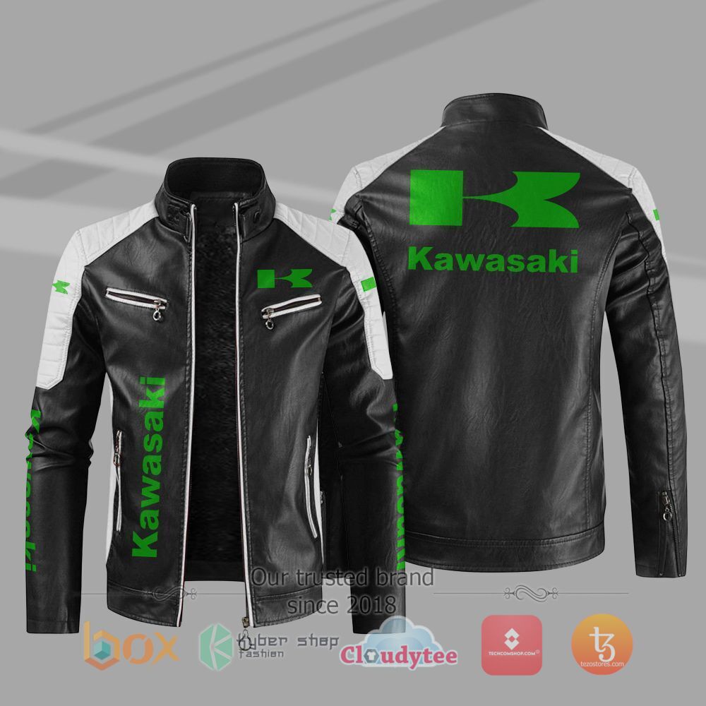 BEST_Kawasaki_Car_Motor_Block_Leather_Jacket
