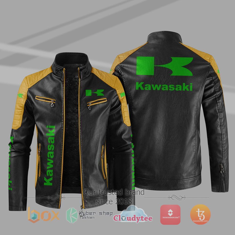 BEST_Kawasaki_Car_Motor_Block_Leather_Jacket_1