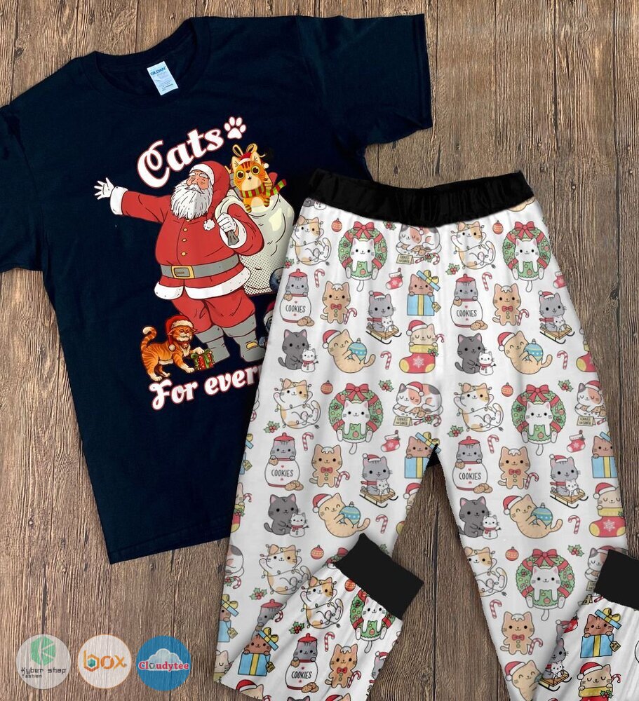 Cats_for_everybody_Santa_Claus_short_sleeves_Pajamas_Set