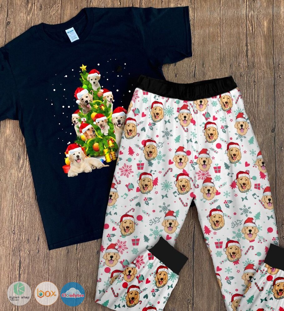 Golden_Retriever_Christmas_tree_short_sleeves_Pajamas_Set