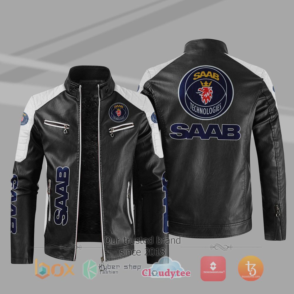 HOT_Saab_Automobile_Car_Motor_Block_Leather_Jacket
