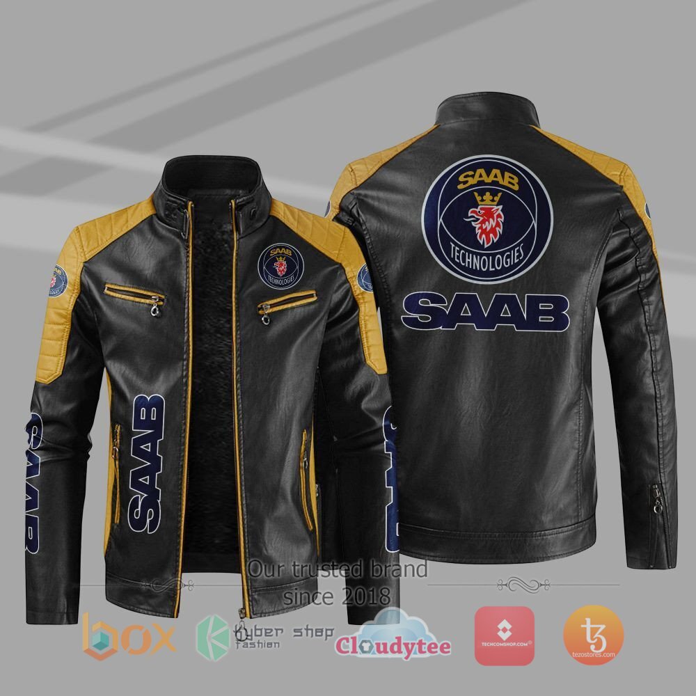 HOT_Saab_Automobile_Car_Motor_Block_Leather_Jacket_1