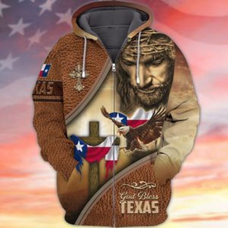 Jesus-God-Bless-Texas-3d-zip-hoodie