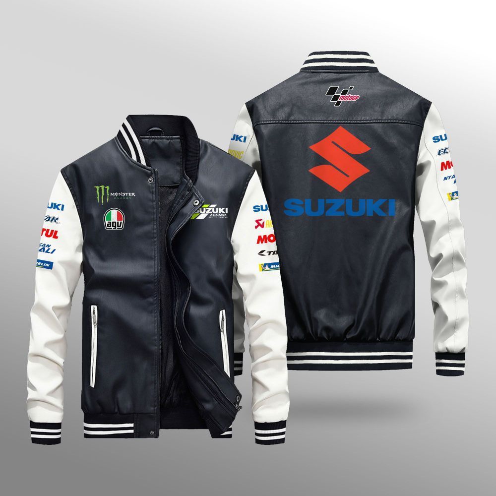 HOT Team Suzuki Ecstar Monster Energy MotoGP Leather Bomber Jacket ...