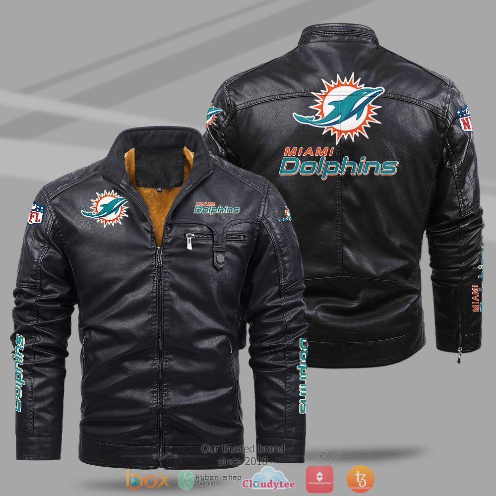 NFL_Miami_Dolphins_Fleece_leather_jacket