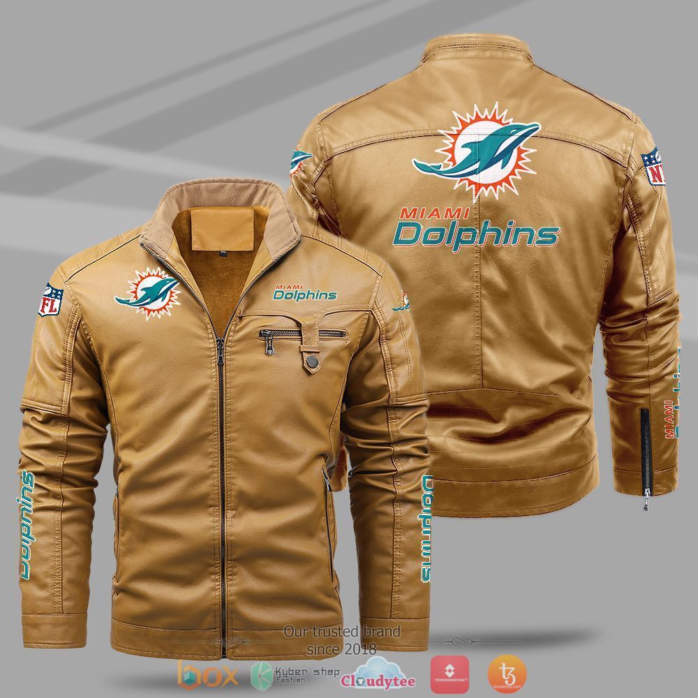NFL_Miami_Dolphins_Fleece_leather_jacket_1