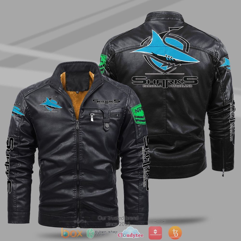 NRL_Cronulla-Sutherland_Sharks_Fleece_leather_jacket