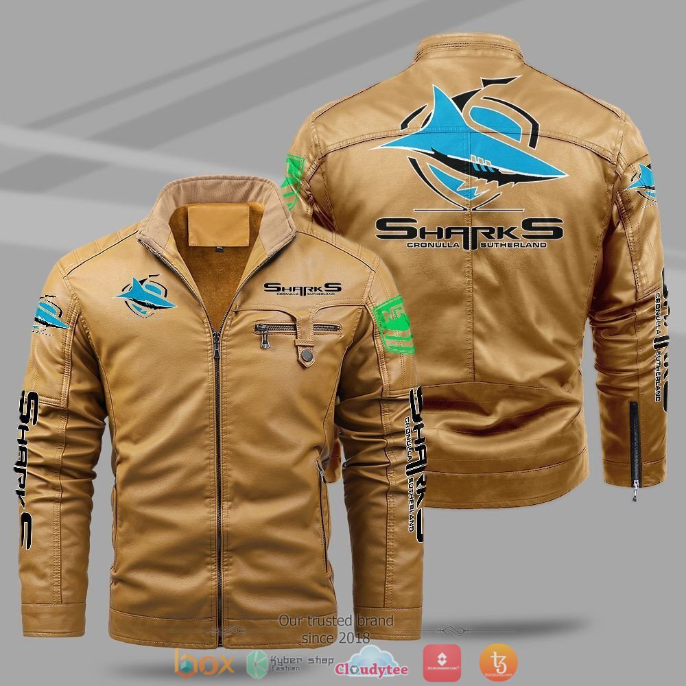 NRL_Cronulla-Sutherland_Sharks_Fleece_leather_jacket_1
