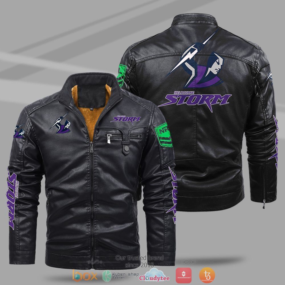 NRL_Melbourne_Storm_Fleece_leather_jacket