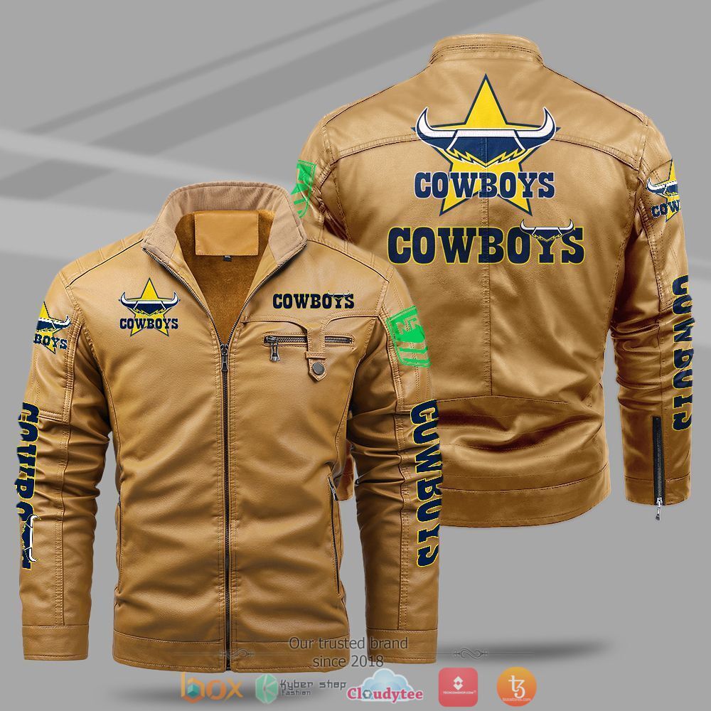NRL_North_Queensland_Cowboys_Fleece_leather_jacket_1