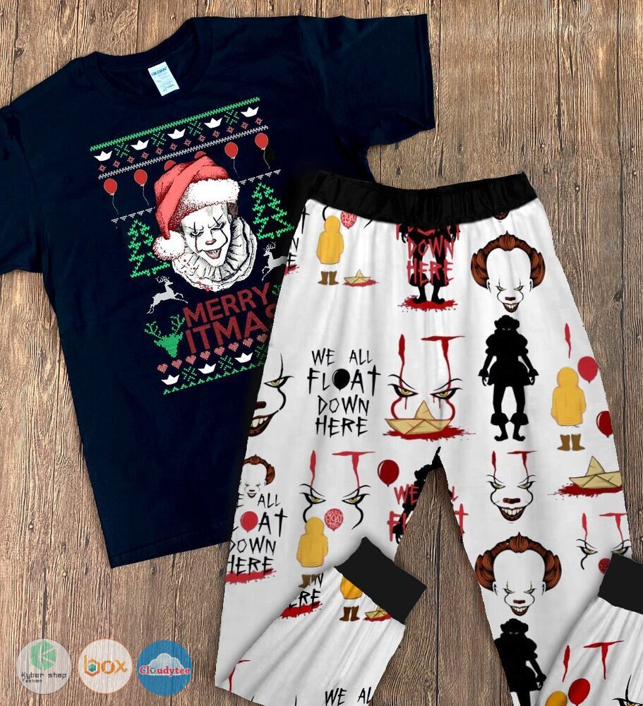 Penywise_Merry_Itmas_We_all_float_down_here_short_sleeves_Pajamas_Set