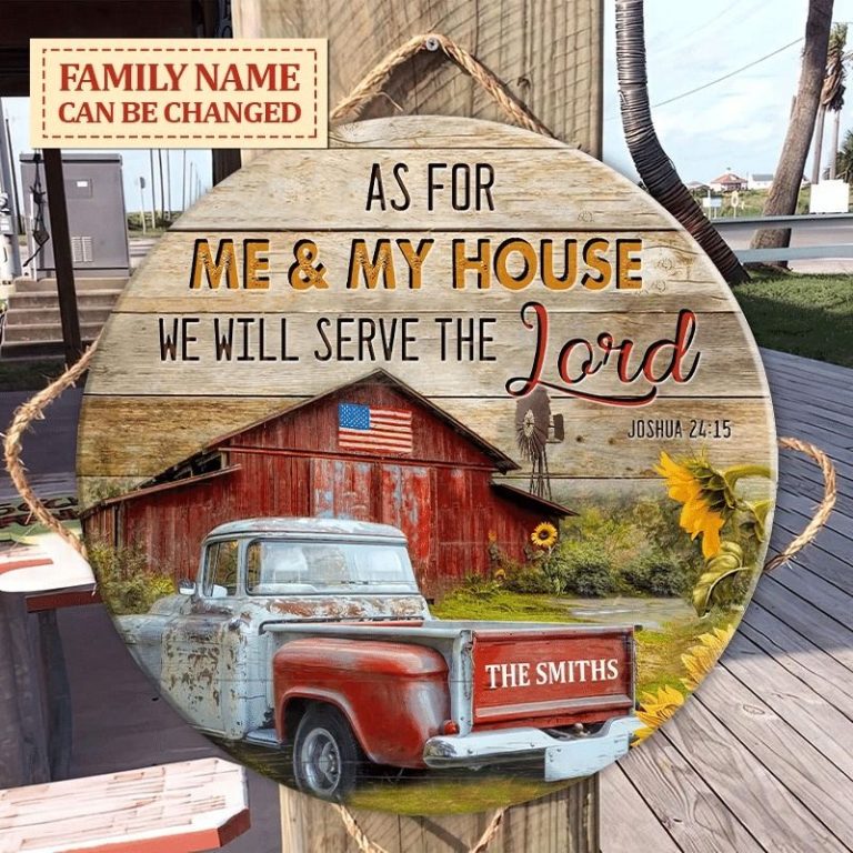 Personalized-As-for-me-and-my-house-we-will-Serve-The-Lord-Red-Truck-wood-sign-3