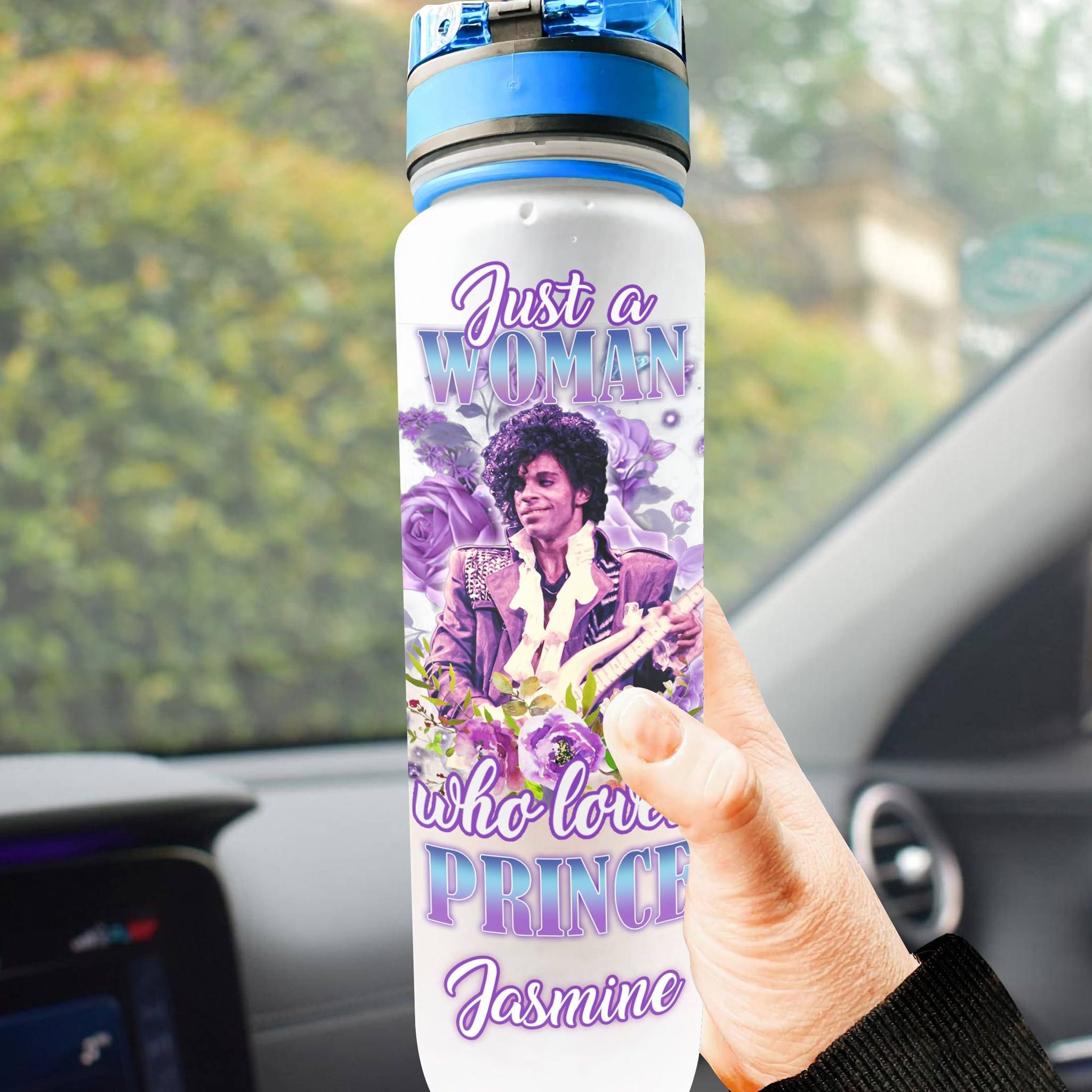 Personalized-Purple-Rain-Just-A-Woman-Who-Love-Prince-Water-Tracker-Bottle-1