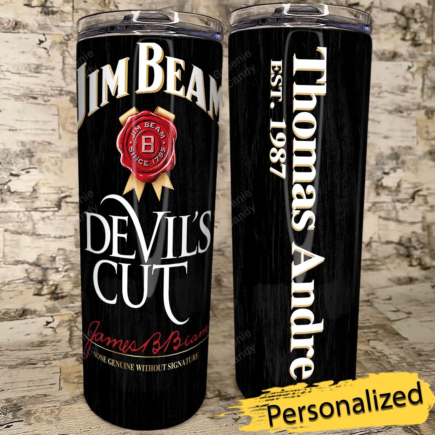Personalized_Jim_Beam_Devils_Cut_Whiskey_Black_Skinny_Tumbler