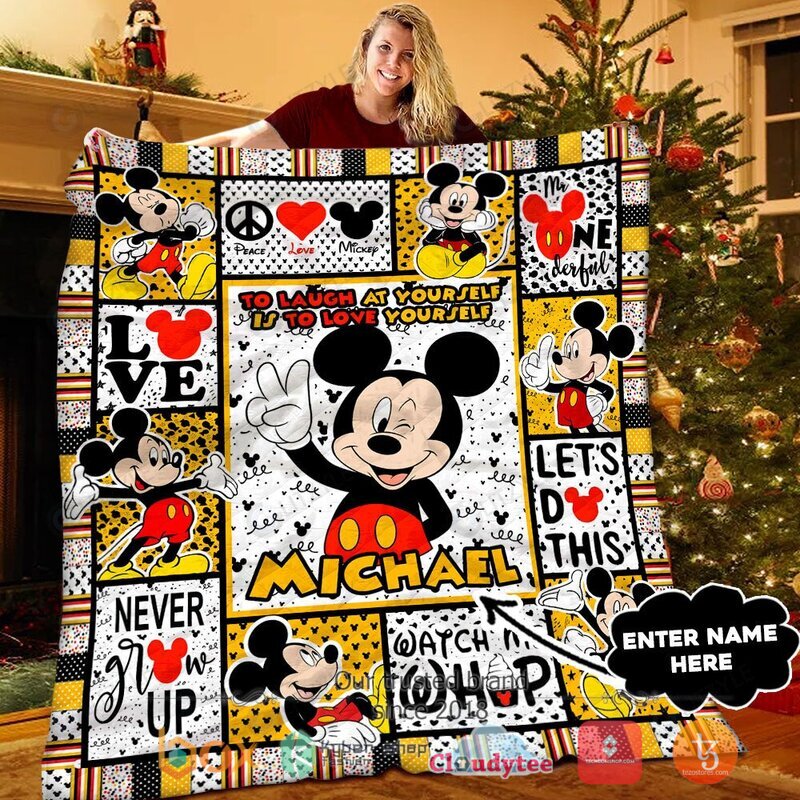 Personalized_Mickey_Mouse_Peace_Love_Cure_To_Laugh_At_Yourself_Quilt