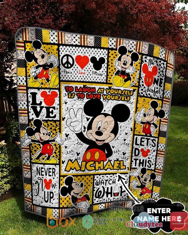 Personalized_Mickey_Mouse_Peace_Love_Cure_To_Laugh_At_Yourself_Quilt_1