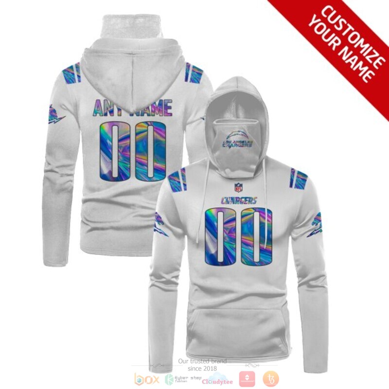 Personalized_NFL_Los_Angeles_Chargers_white_hologram_custom_3d_hoodie_mask
