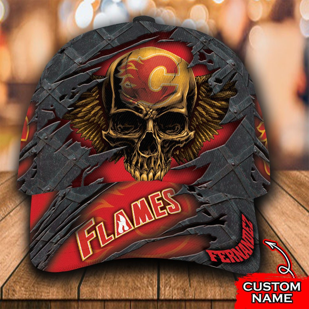Personalized_NHL_Calgary_Flames_Wings_Skull_Custom_Cap
