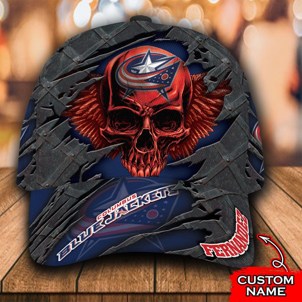 Personalized_NHL_Columbus_Blue_Jackets_Wings_Skull_Custom_Cap
