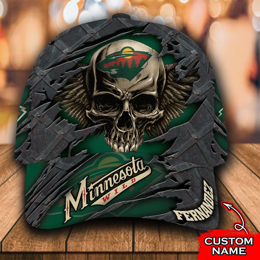 Personalized_NHL_Minnesota_Wild_Wings_Skull_Custom_Cap