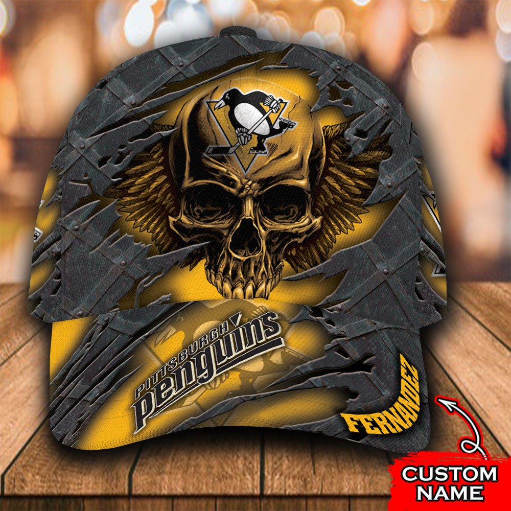 Personalized_NHL_Pittsburgh_Penguins_Wings_Skull_Custom_Cap