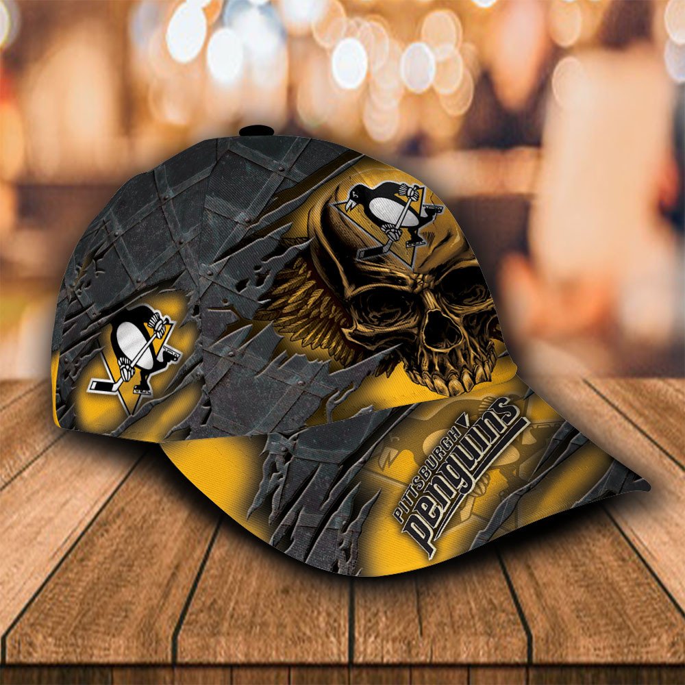 Personalized_NHL_Pittsburgh_Penguins_Wings_Skull_Custom_Cap_1