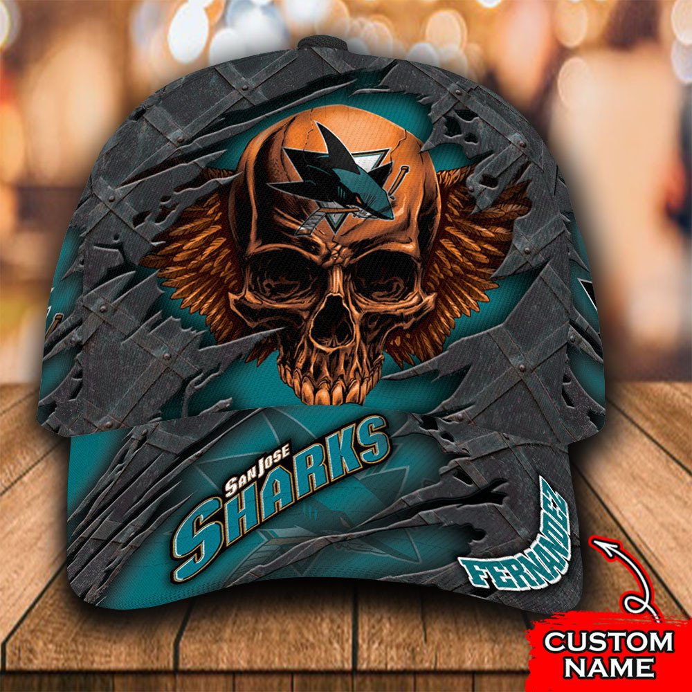 Personalized_NHL_San_Jose_Sharks_Wings_Skull_Custom_Cap